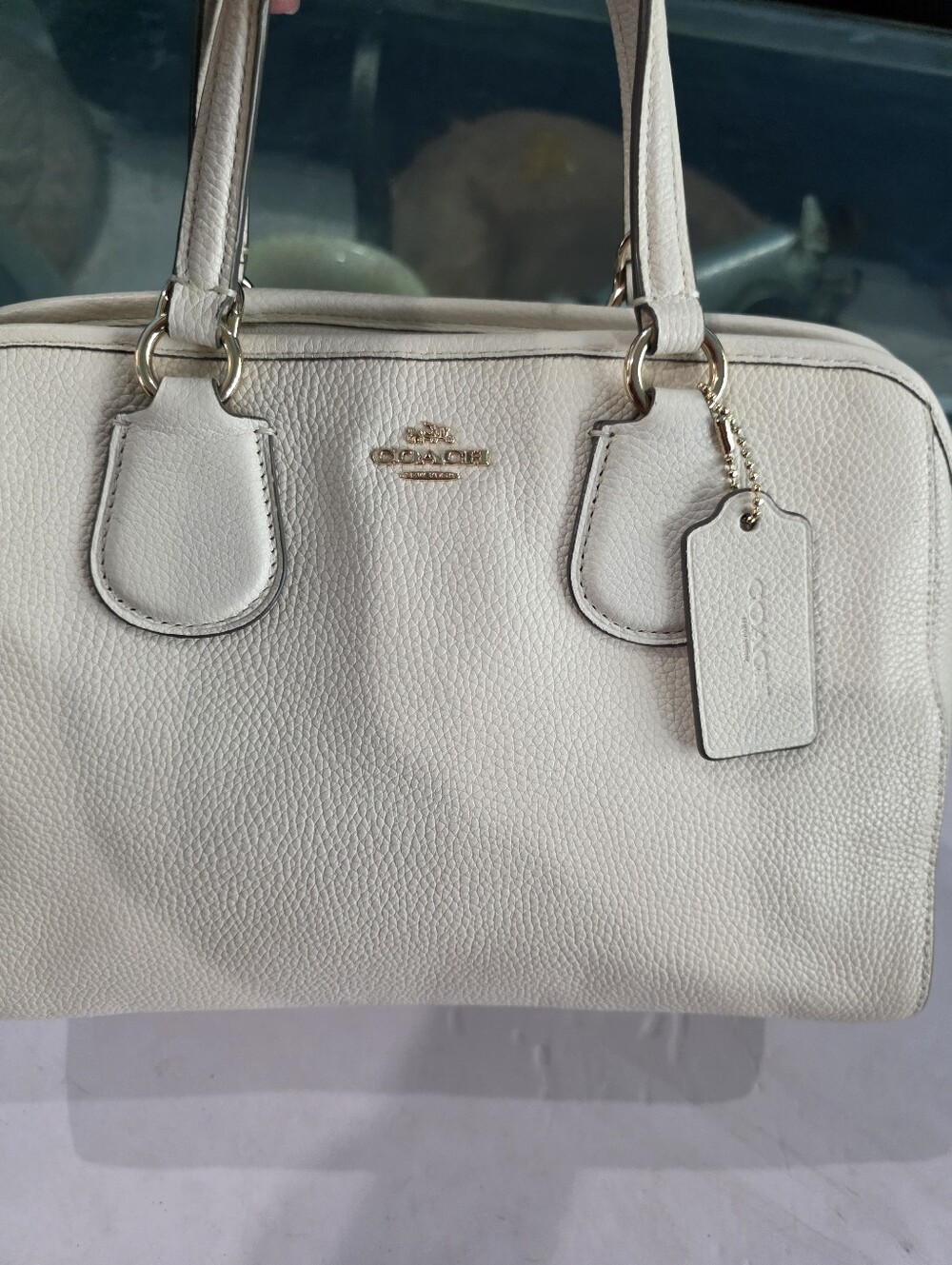 Coach Cream Leather Dome Satchel with Gold Hardware